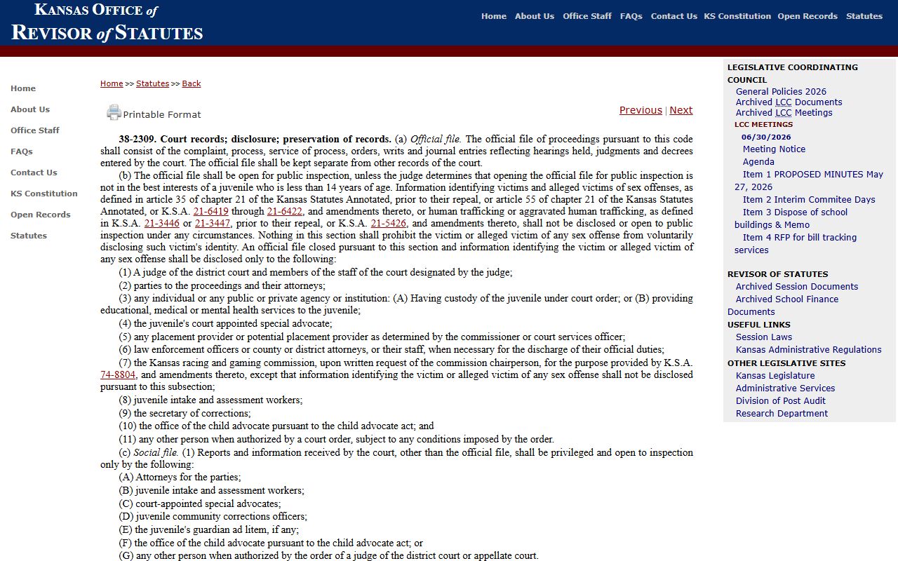 Wilson County criminal court records Kansas juvenile record statute