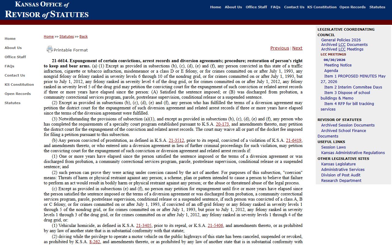 Wilson County criminal court records Kansas expungement statute