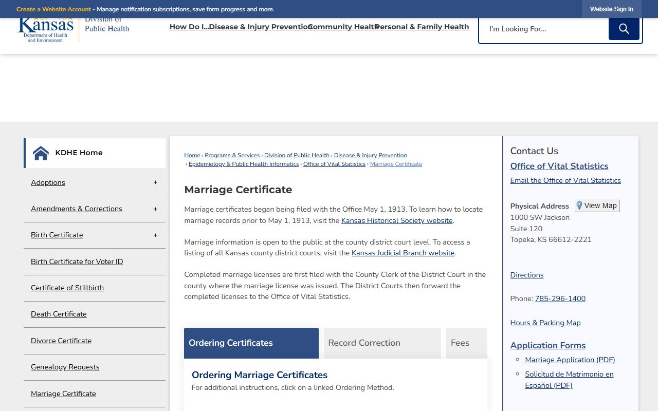 Wilson County marriage and divorce records KDHE marriage certificate source