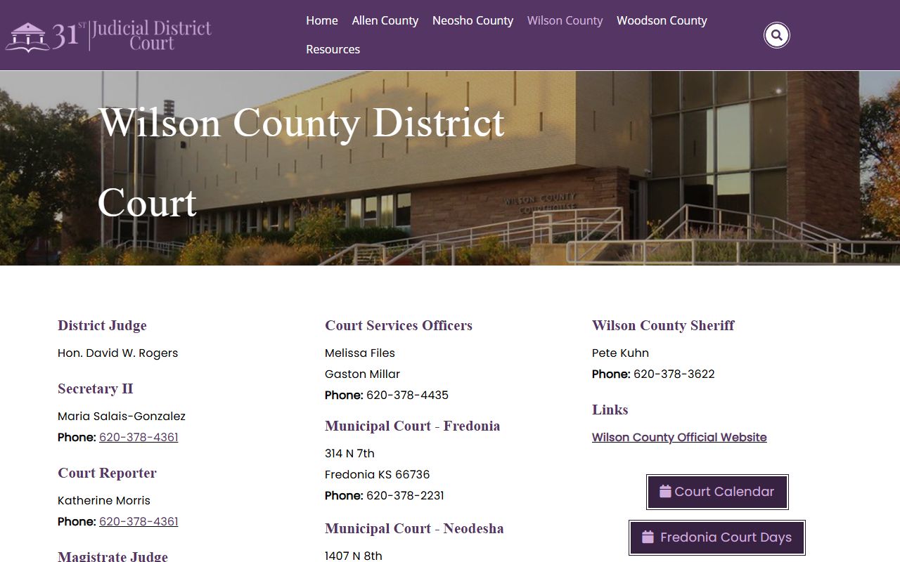 Wilson County Court records District Court page